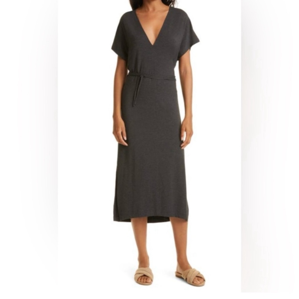 NWT Vince Double V-Neck Popover Dress Black Size XL